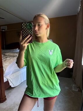 Fruit of the Loom Neon Green Short-Sleeve Tee with Small Bunny Patch